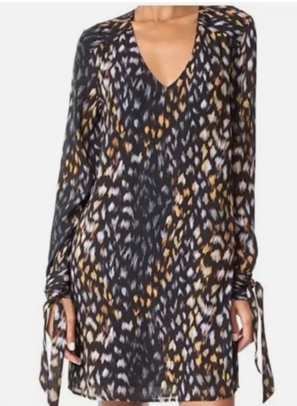 Equipment Femme Bree Abstract Ikat Silk Tunic Dress Black Yellow Grey XS